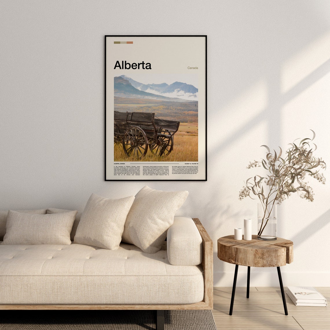 Alberta Canada Old Wooden Wagon Prairie Mountains Vintage Poster - Image 3