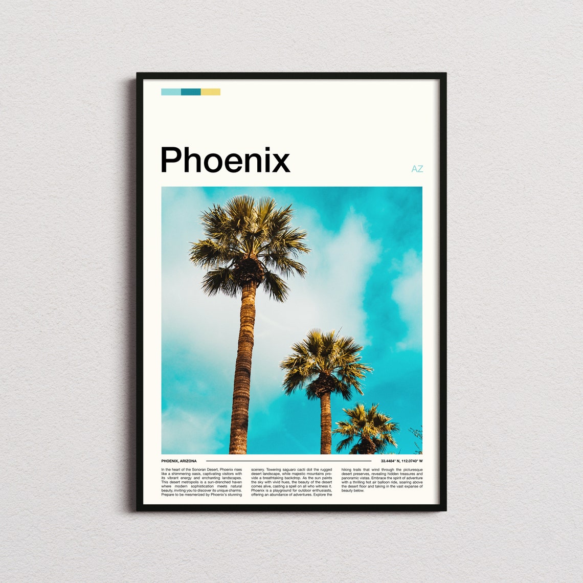 Phoenix Arizona Palm Trees Sunny Blue Sky Photo Poster Desert Art