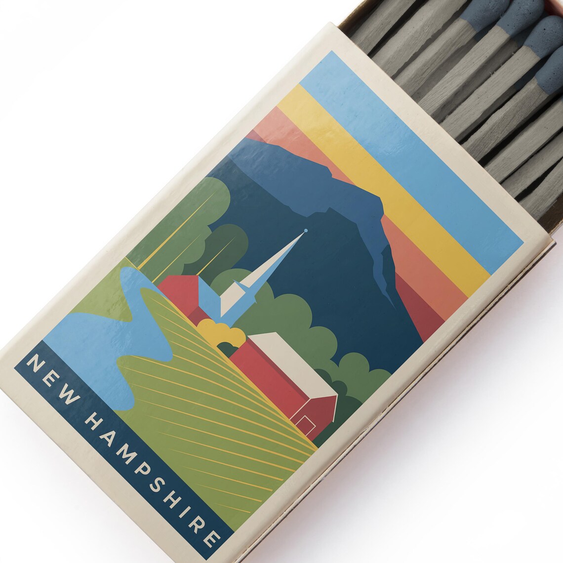 New Hampshire Matchbox Mountain Barn Church Scenic Illustration Poster - Image 4