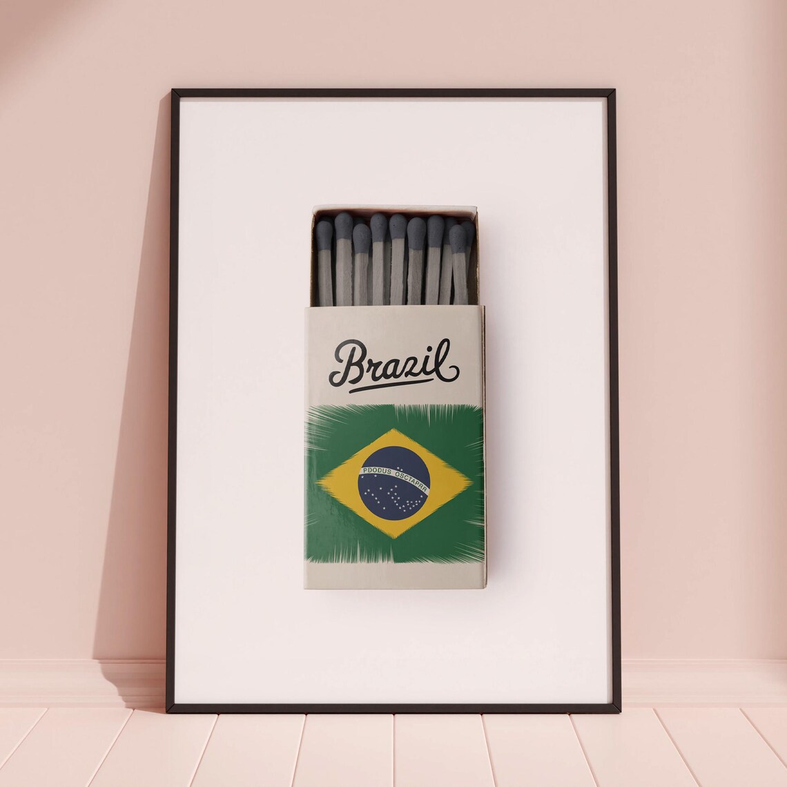 Brazil Matchbox Brazilian Flag Vintage Travel Art Poster Design - Image 3