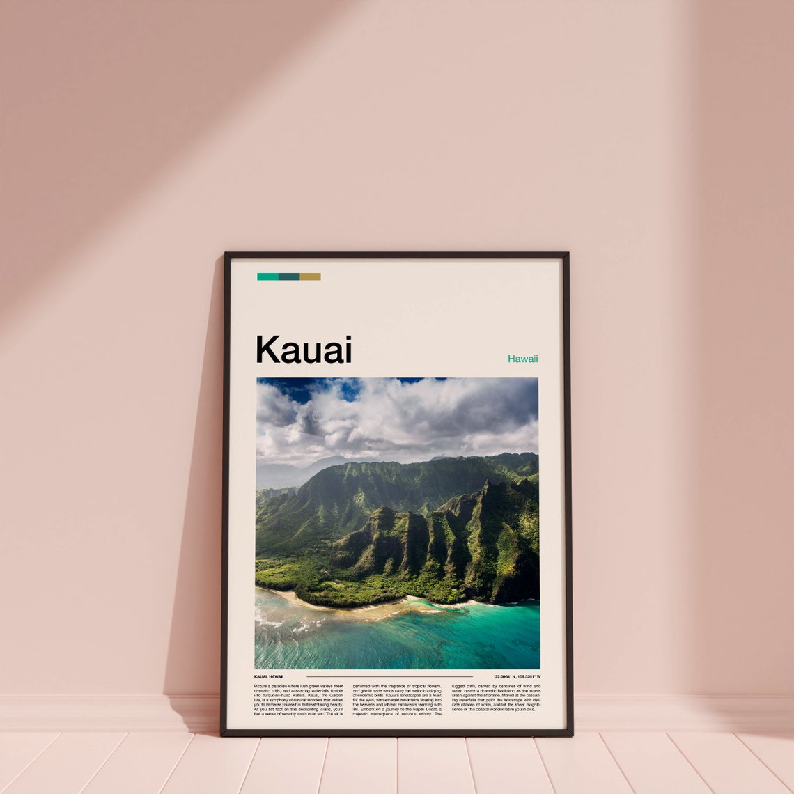 Kauai Hawaii Na Pali Coast Cliffs Turquoise Ocean Aerial View Poster - Image 4