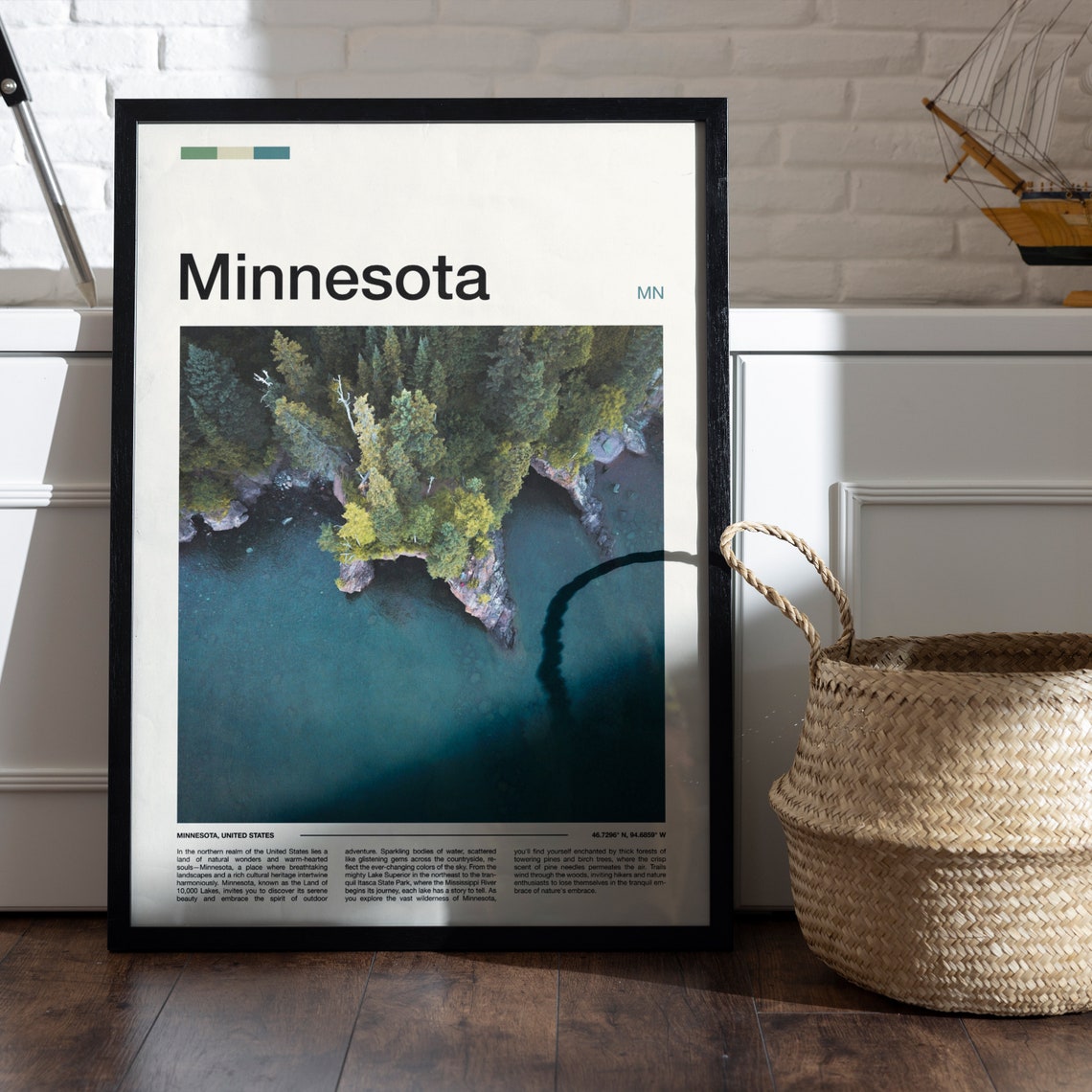 Minnesota Northwoods Overhead Aerial Lake Point Turquoise Water Poster - Image 5