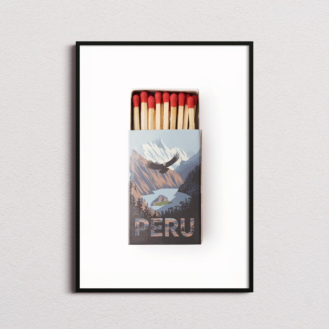 Peru Matchbox Andes Condor Mountain Vintage Travel Art Poster