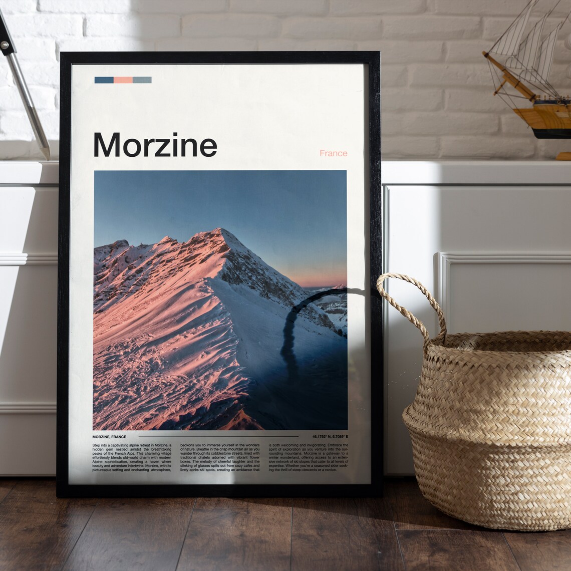 Morzine France Pink Alpenglow Light Snowy Mountain Ridge Poster - Image 5