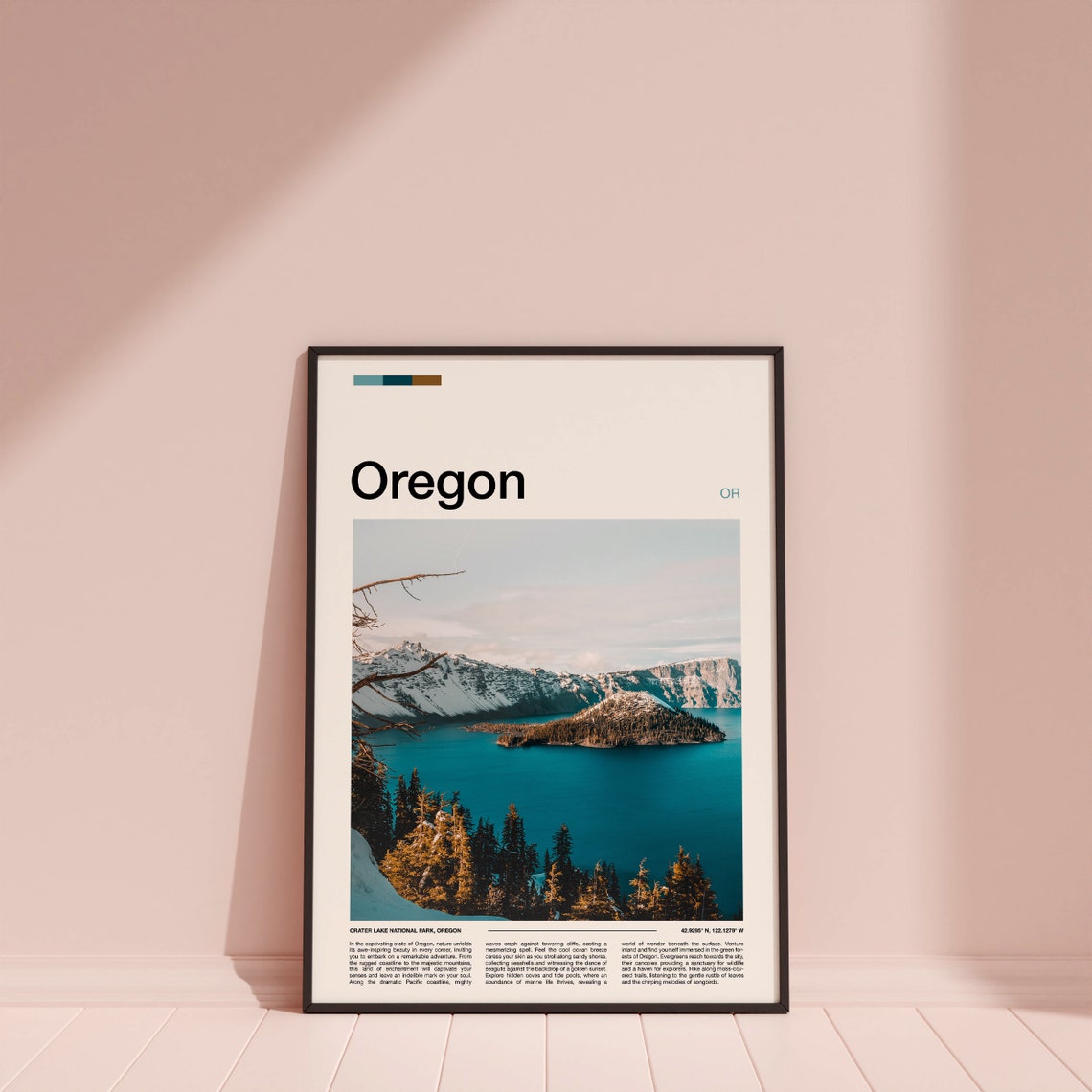 Oregon Crater Lake Winter Snowy Slopes Blue Water Photography Poster - Image 4