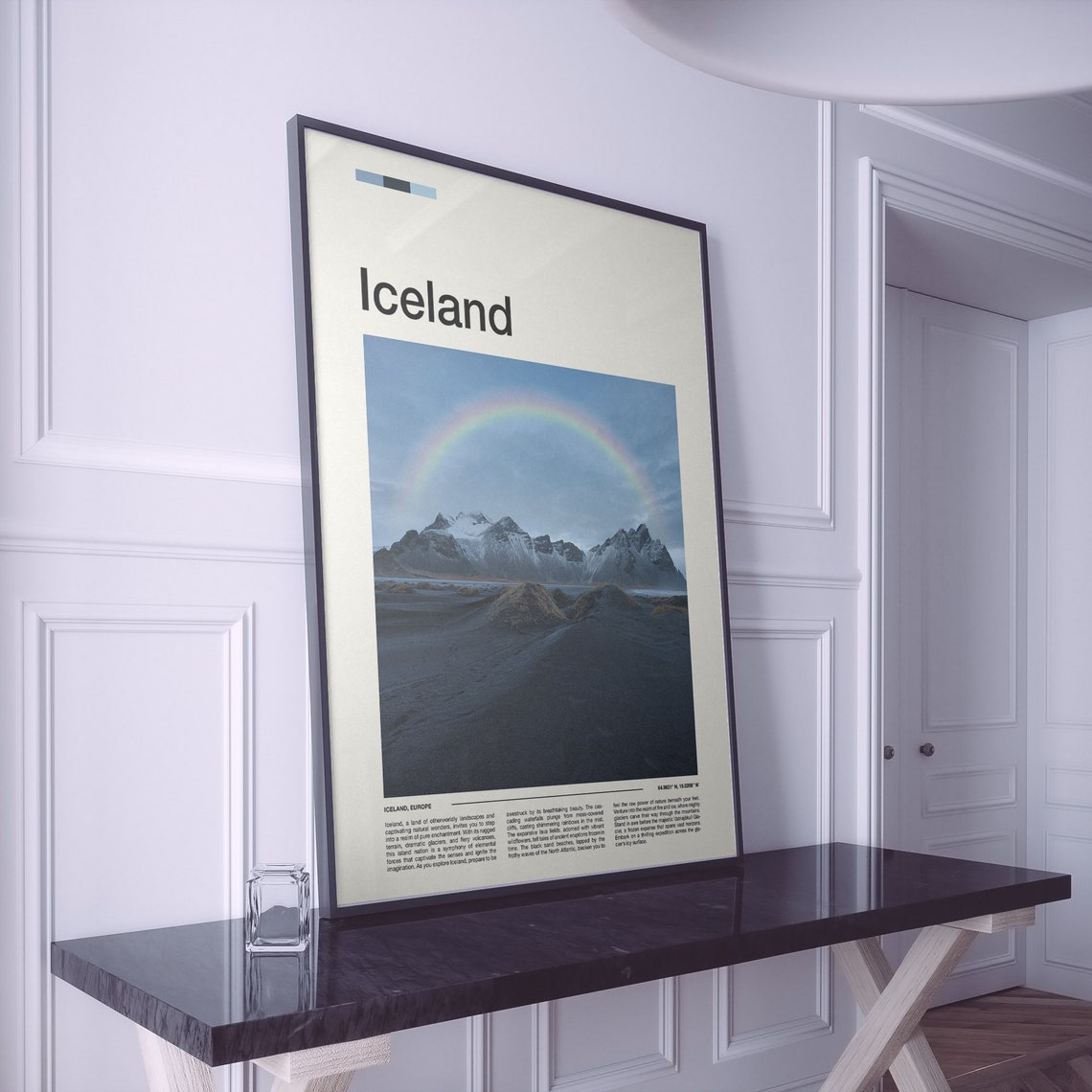 Iceland Rainbow Over Snow Capped Mountain Peaks Scenic Poster - Image 2