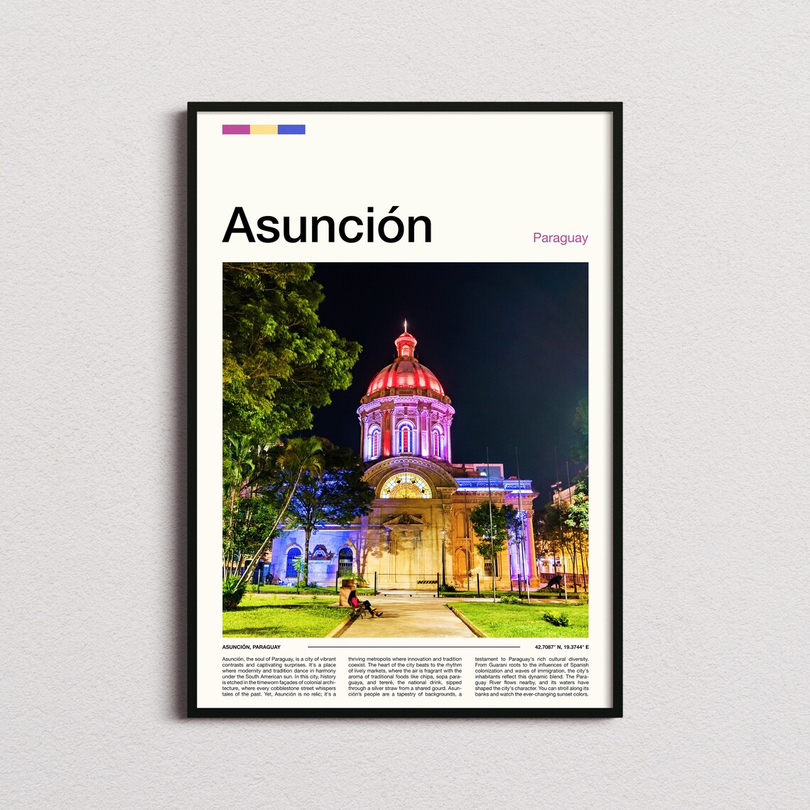Asuncion Paraguay Cathedral Night Lights Travel Photo Poster