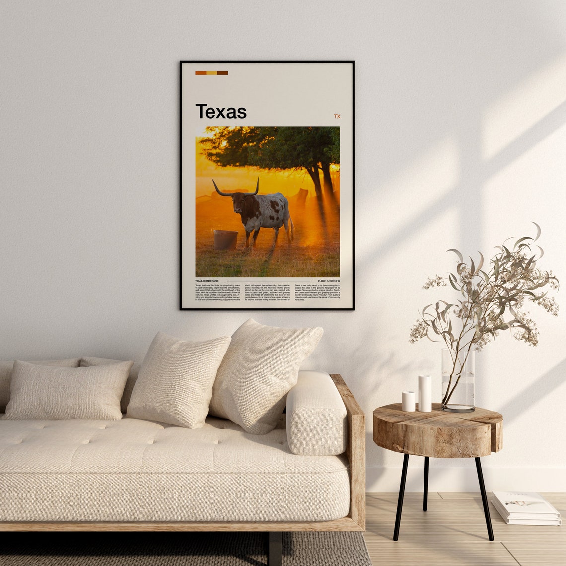 Texas Longhorn Cattle Sunset Ranch Golden Field Country Poster - Image 2