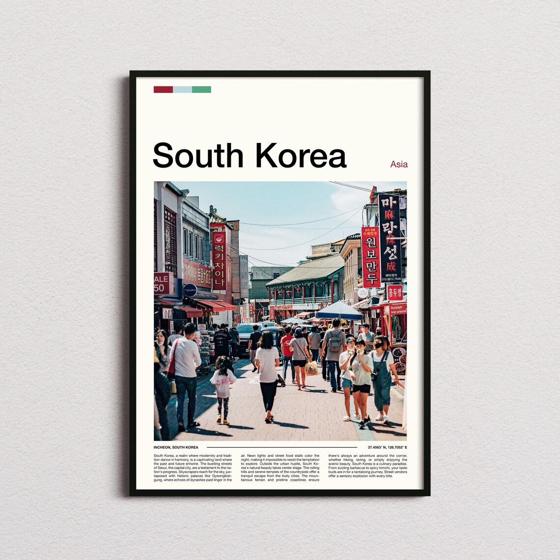Incheon Chinatown Busy Street South Korea Minimalist Travel Poster