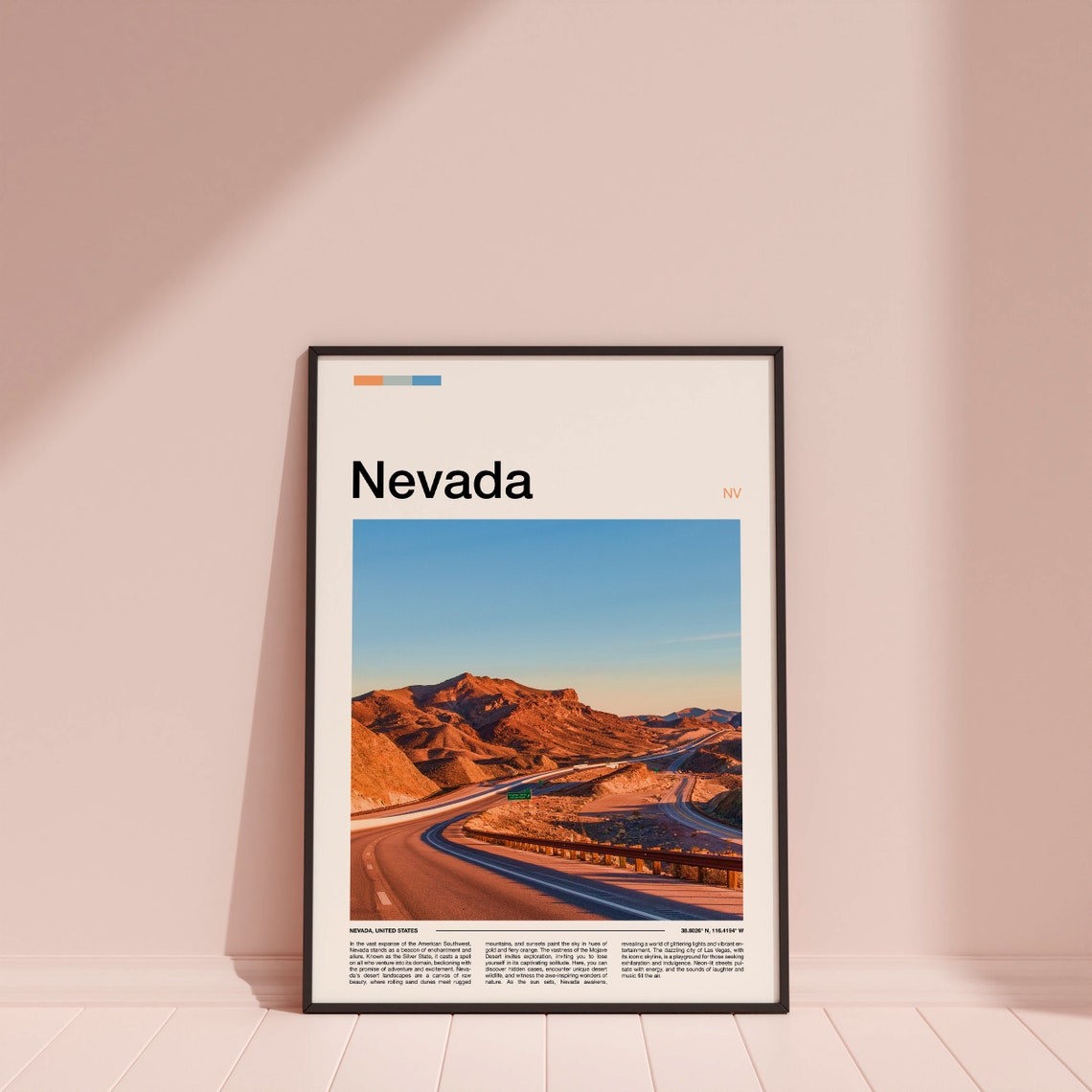 Nevada Desert Highway Mountain Pass Road Trip Minimalist Travel Poster - Image 3