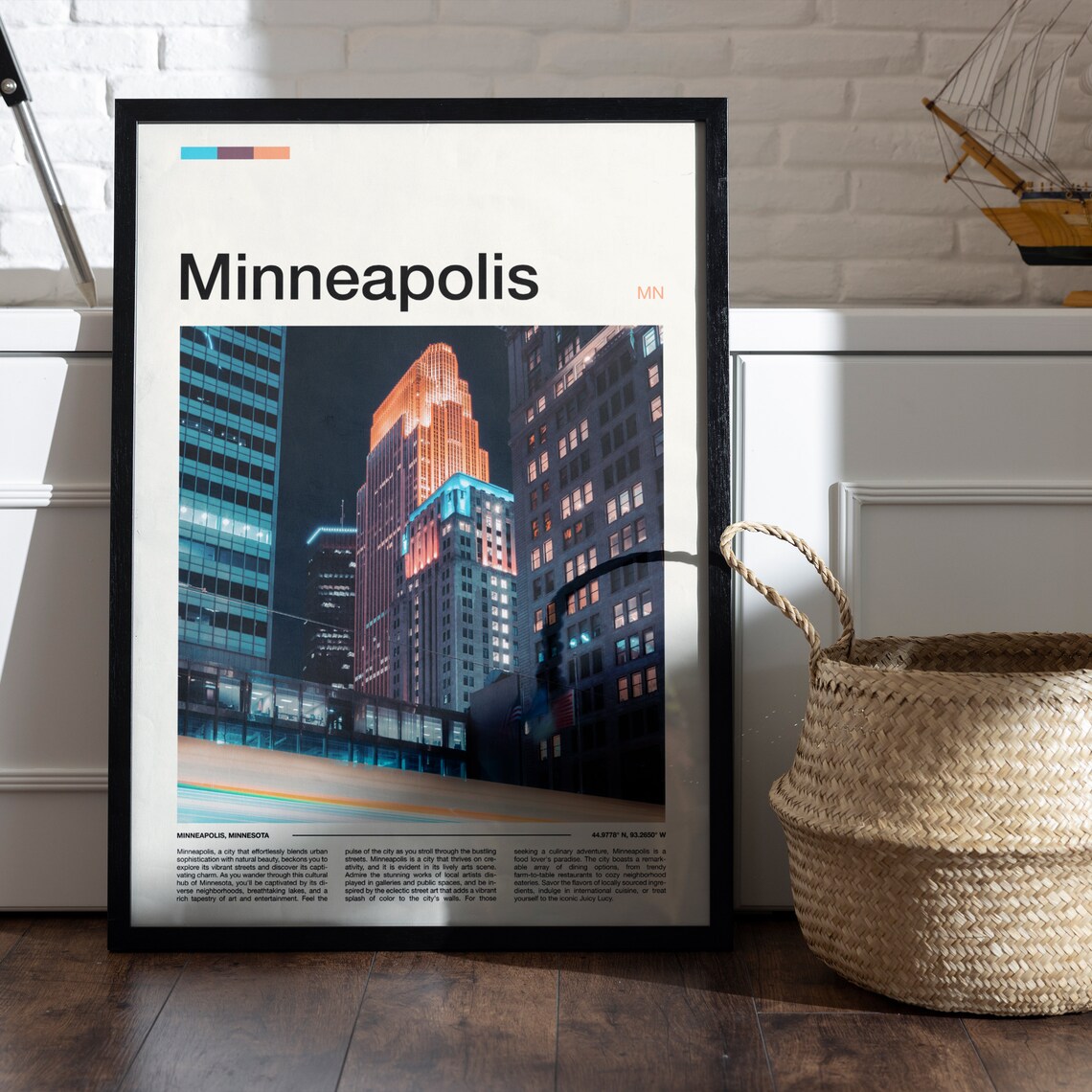 Minneapolis Minnesota Night Skyline City Lights Urban Poster - Image 5