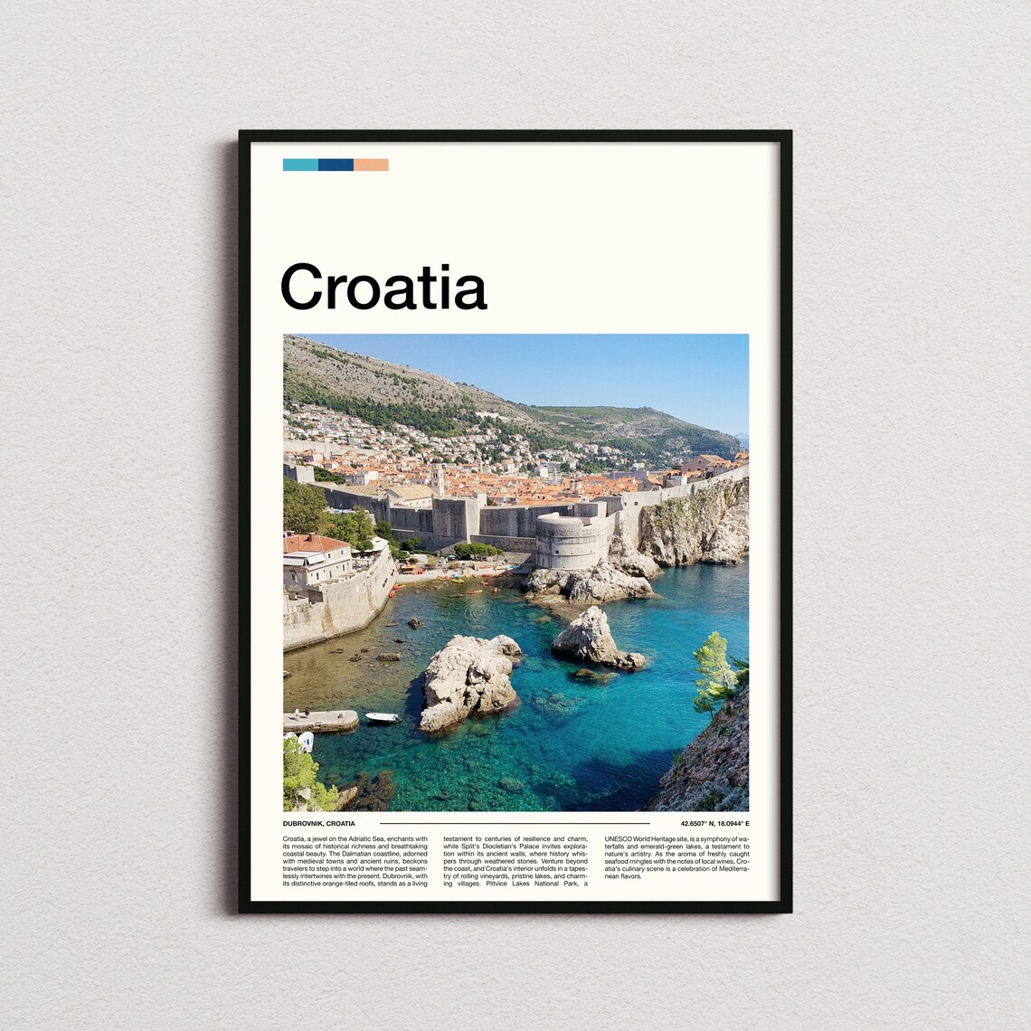 Croatia Dubrovnik Old Town Walls Adriatic Sea Minimalist Photo Poster