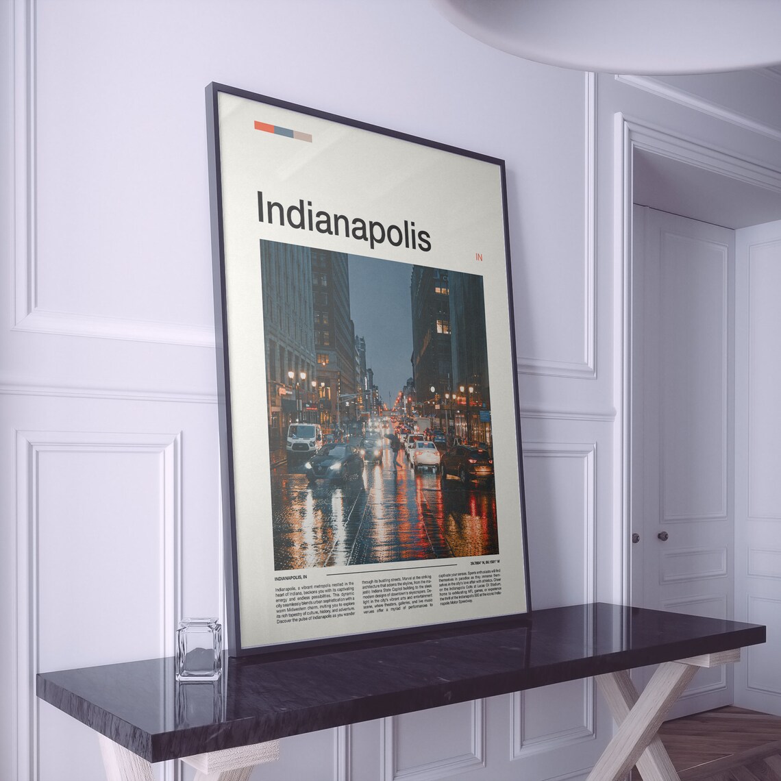 Indianapolis Indiana Night Street City Lights Traffic Rain Poster - Image 2