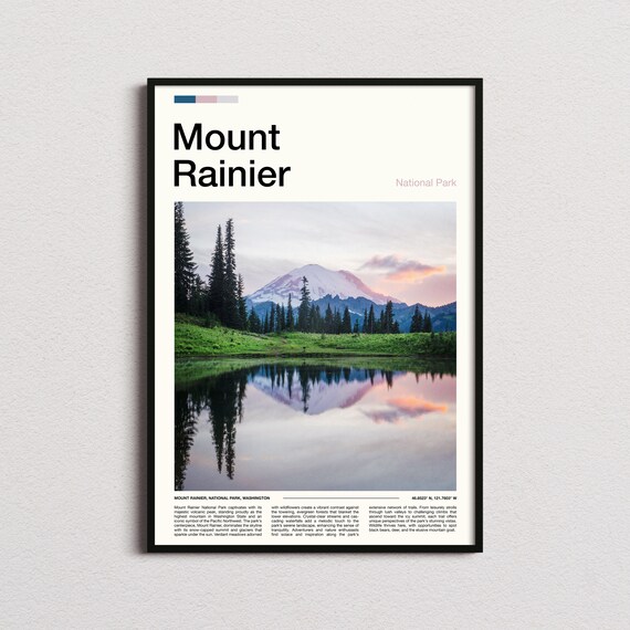 Mount Rainier Washington Alpine Meadow Lake Reflection Photo Poster