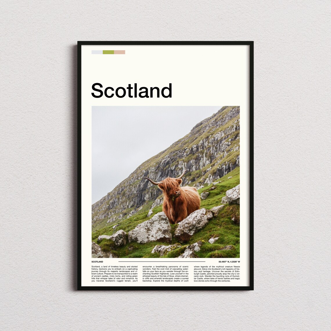 Scotland Highland Cow Rugged Mountain Valley Nature Photo Poster