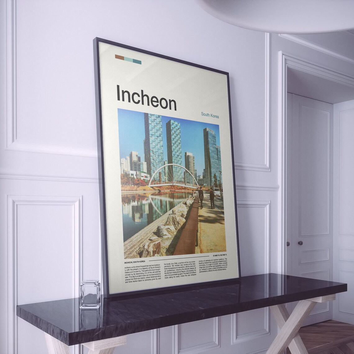 Incheon South Korea Glass Towers Bridge Canal Modern Art Poster - Image 2