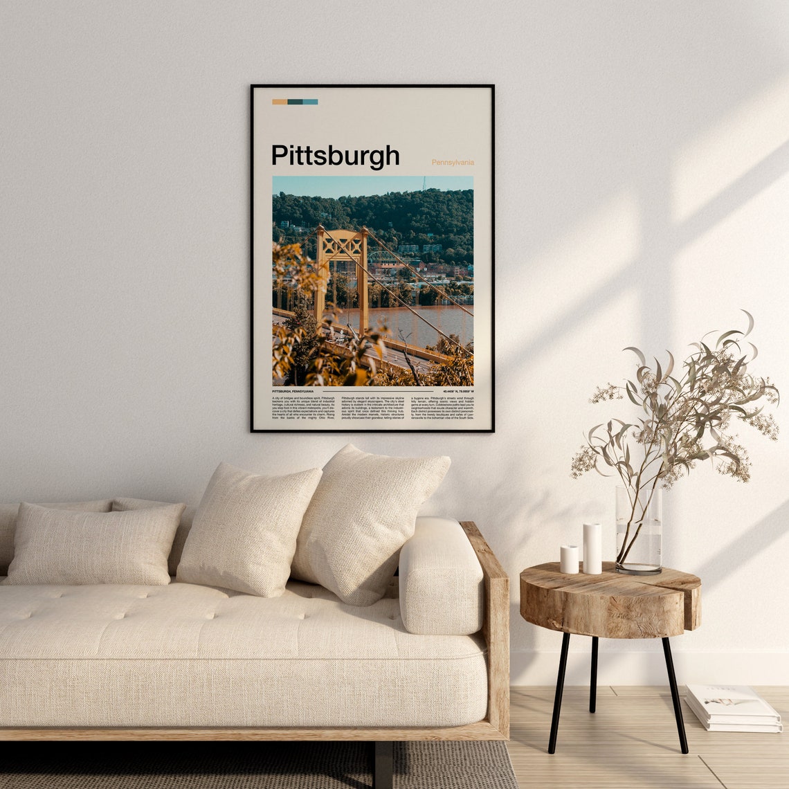 Pittsburgh Pennsylvania Yellow Bridge River Skyline City Photo Poster - Image 2