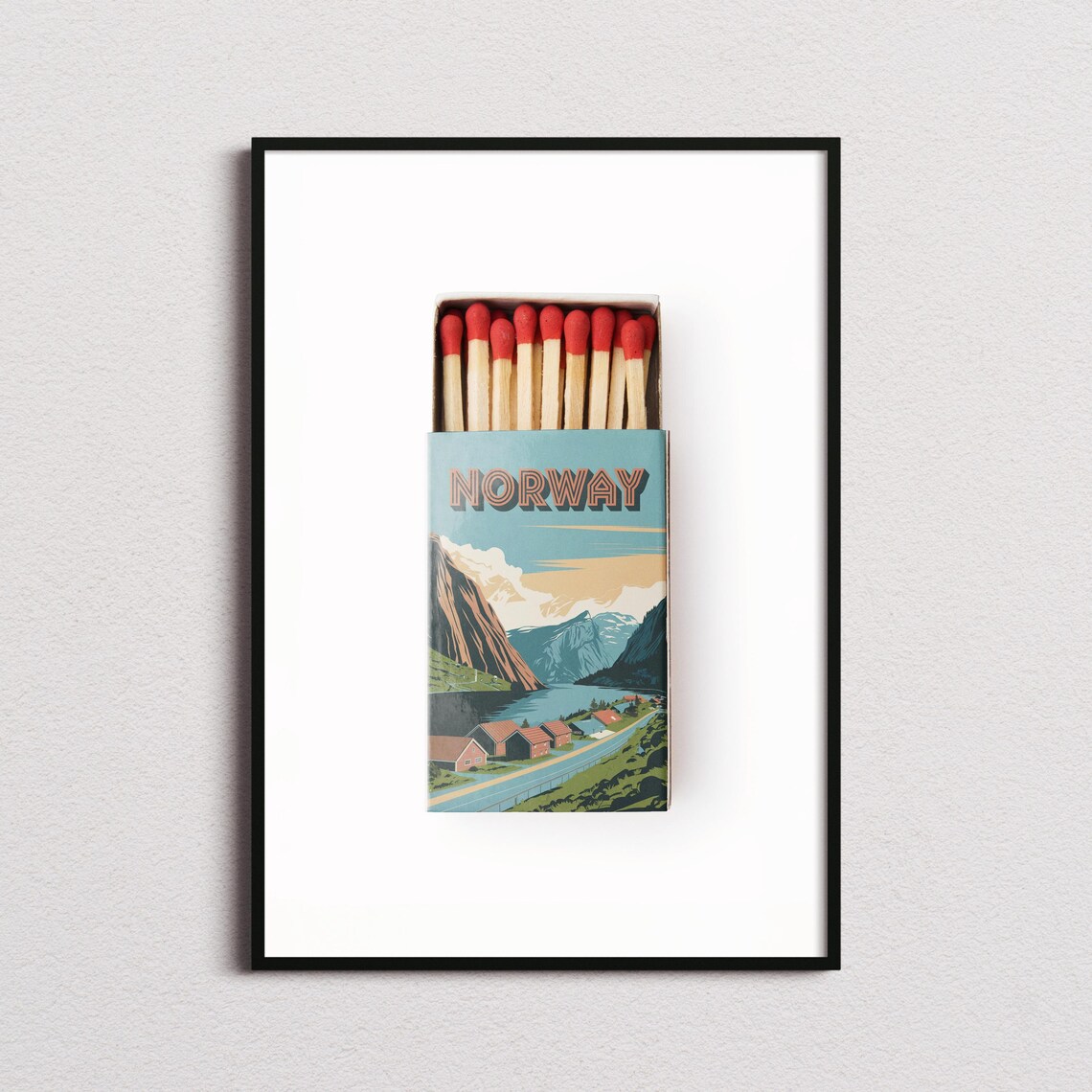 Norway Fjord Village Red Cabin Matchbox Art Travel Decor Poster