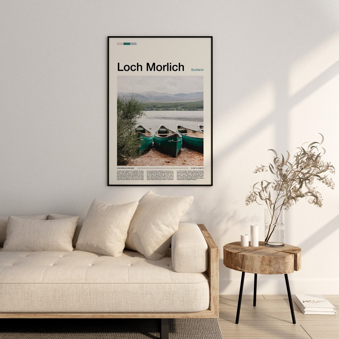 Loch Morlich Scotland Green Canoes Lakeside Sunset Canoe Travel Poster - Image 2