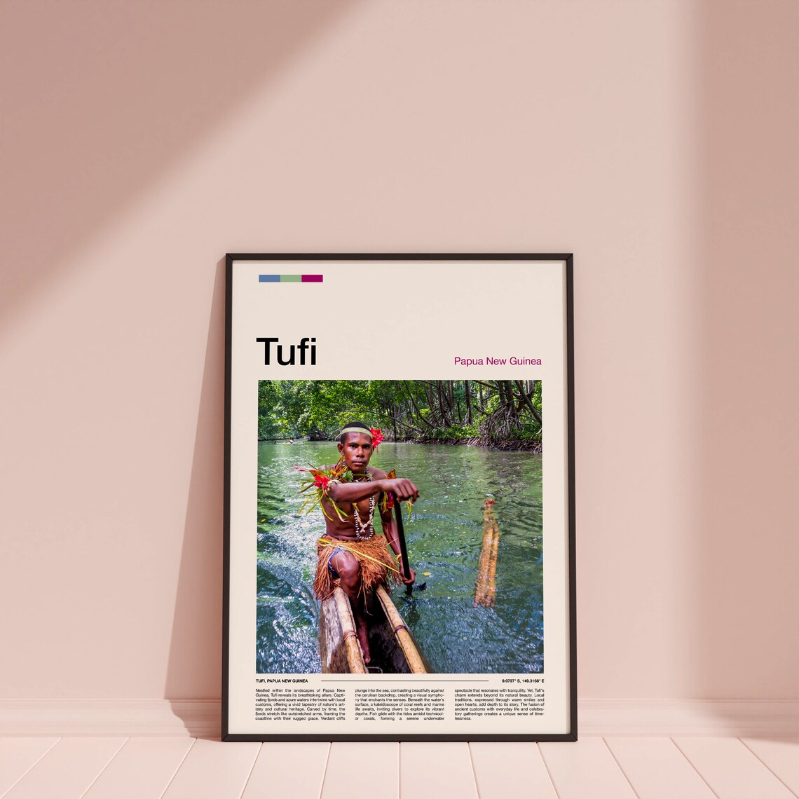 Tufi Papua New Guinea Canoe Paddler Mangrove River Travel Poster - Image 3
