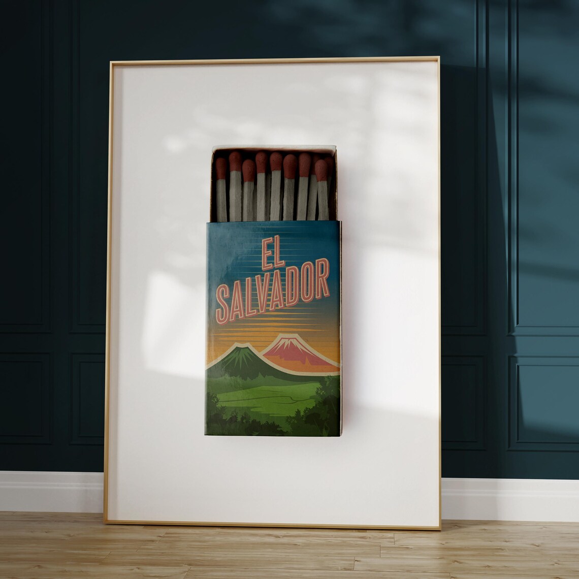 El Salvador Matchbox Volcano Sunset Vintage Travel Art Poster - Image 5