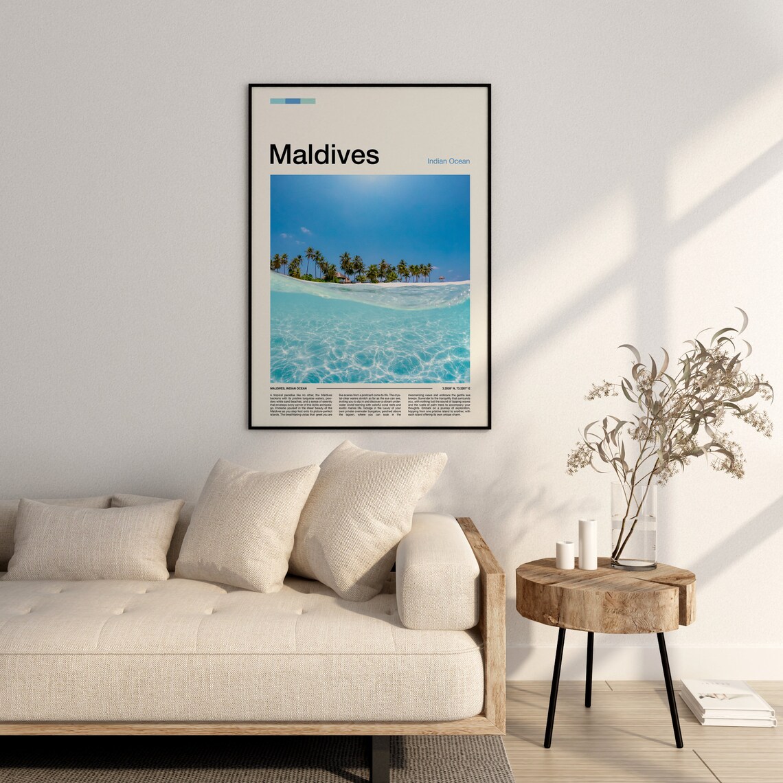 Maldives Indian Ocean Turquoise Lagoon Palm Island Travel Poster - Image 2