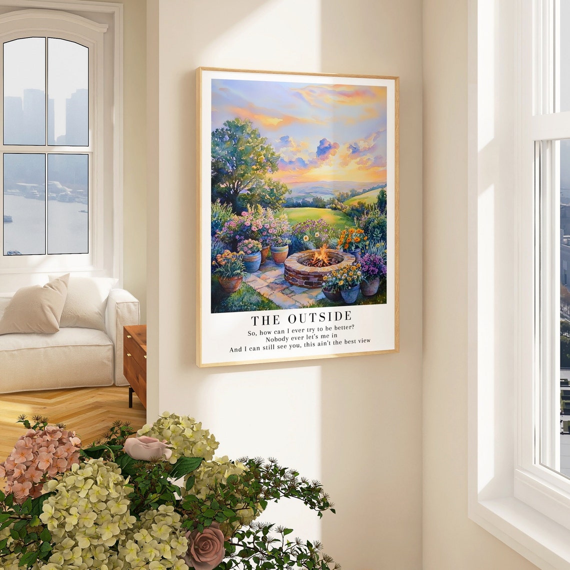 The Outside Taylor Swift Watercolor Sunset Fire Pit Garden Art Print - Image 2