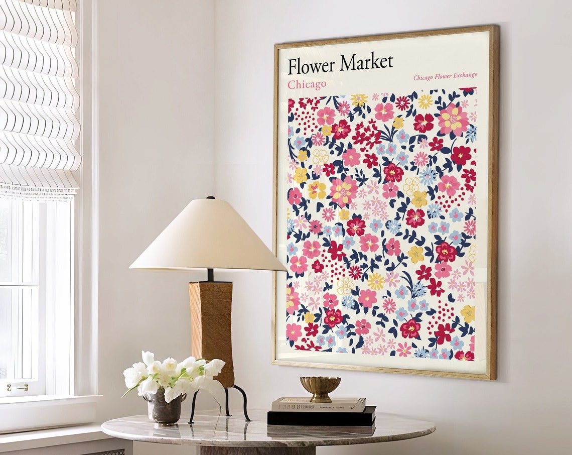 Pink Flower Market Art Print Chicago Flower Market Poster Floral Boho Poster Ditsy Floral Flower Market Retro Flowers F158