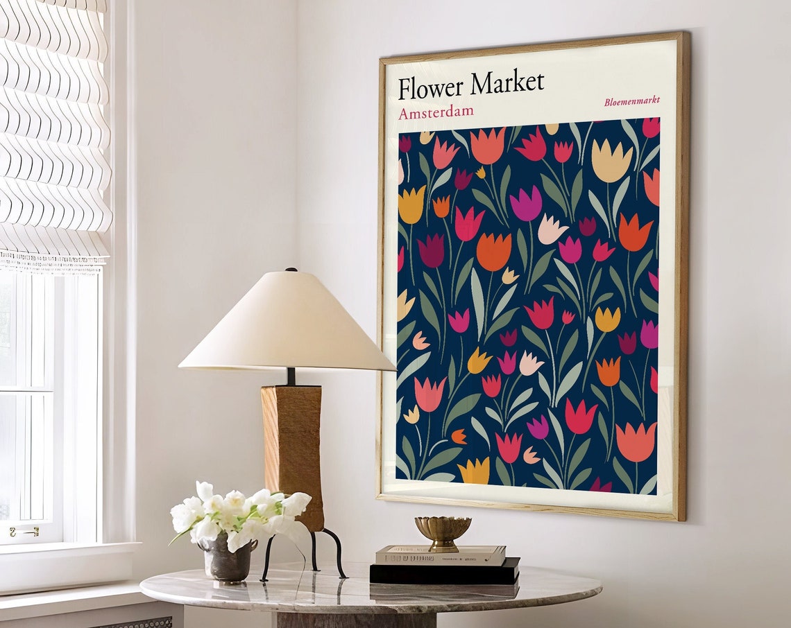 Flower Market Art Print Amsterdam Flower Market Poster Tulips Art Poster Flower Market Botanical Wall Art F157
