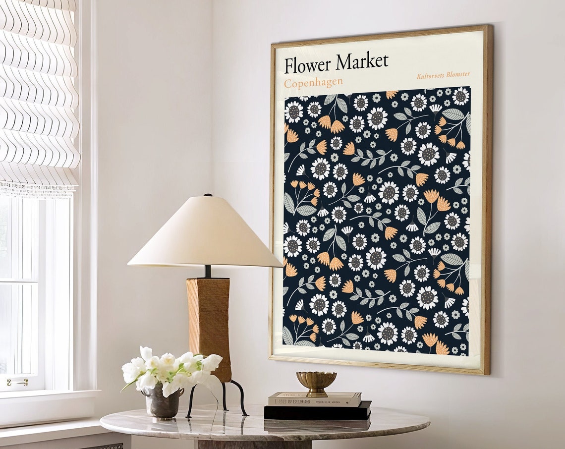 Flower Market Print Flower Market Copenhagen Poster Floral Art Poster Minimal Flower Market Art Print Modern Botanical Wall Art F148
