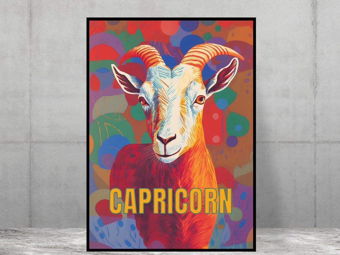 Capricorn Poster Print Mid Century Home Decor Modern Art Zodiac Star Sign Bedroom