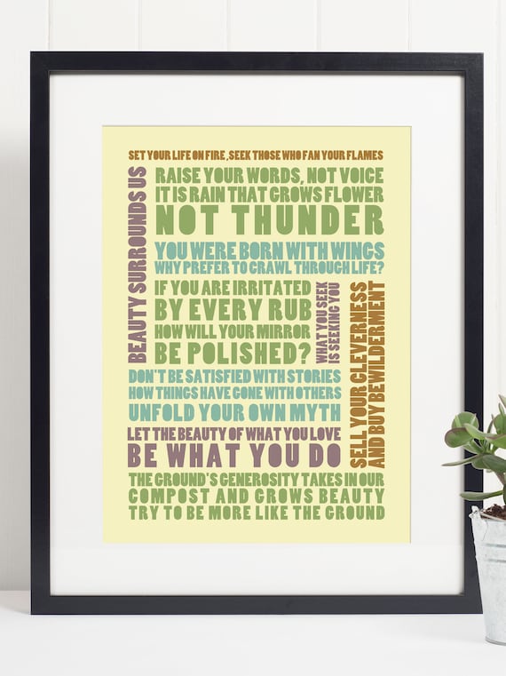Rumi Poetry Art Print Inspirational Wall Decor