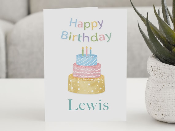 Birthday Cake Personalised Card Kids Your Name Childs Greeting