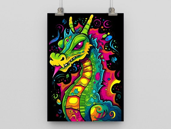 Dragon Graffiti Style Print Poster Home Decor Teen Room Games