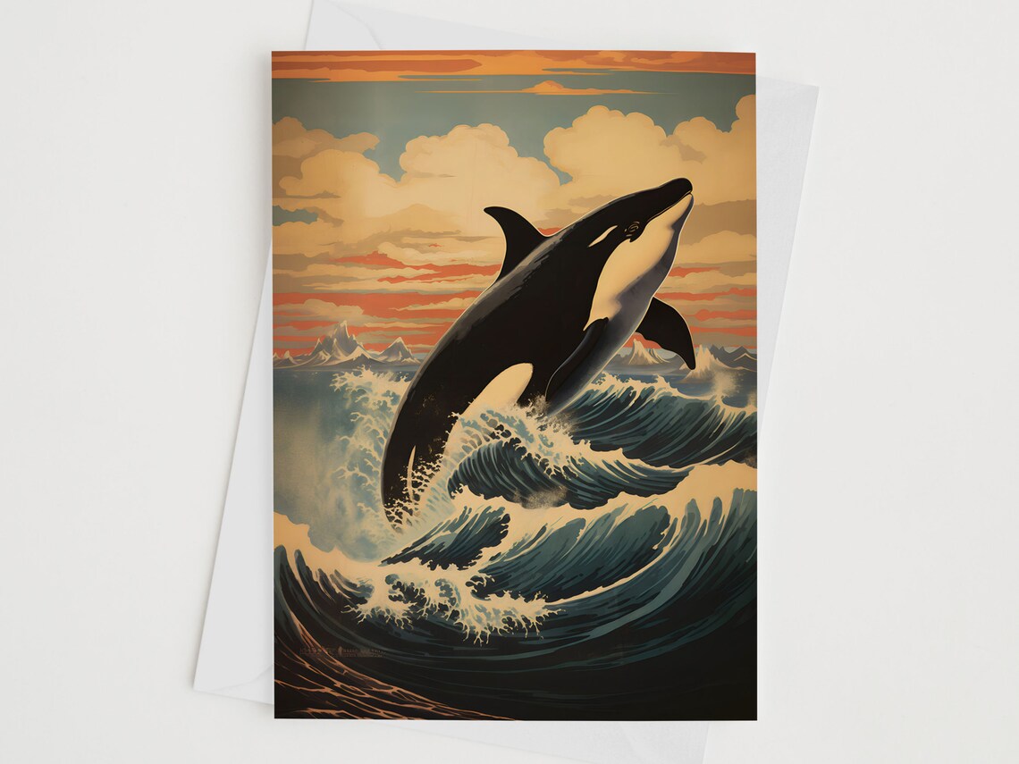 Orca Art, Mid-Century Wildlife Animal Lover Print