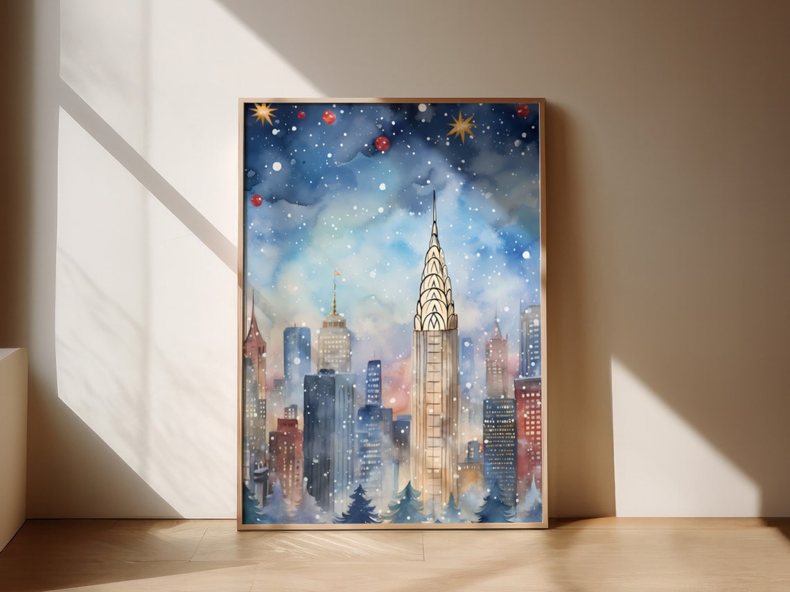 New York Christmas Poster Christmas Watercolor Poster New York City Poster Christmas Poster New York Wall Art Gift For Christmas