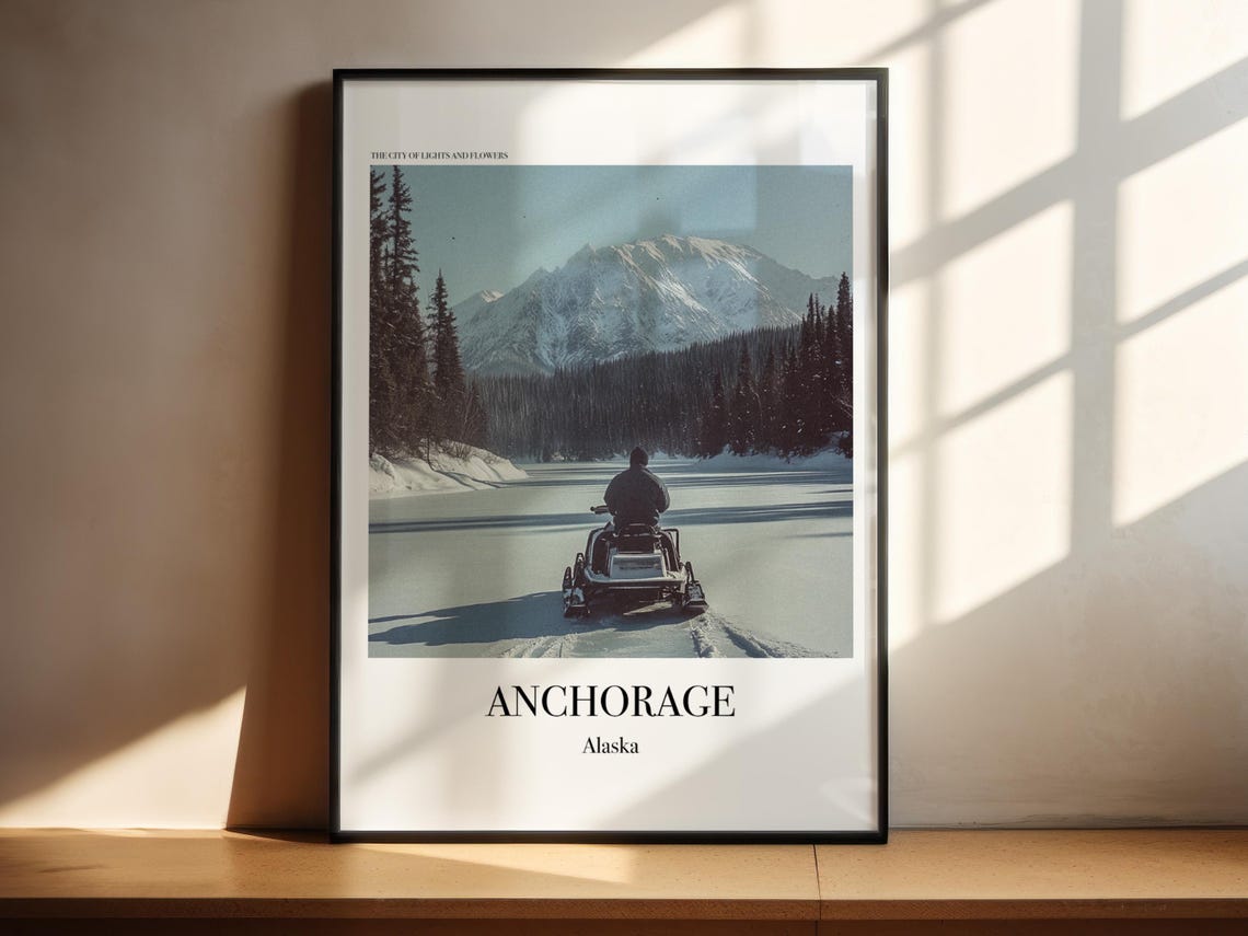 Anchorage Alaska Winter Snowmobile Frozen Lake Mountain Poster