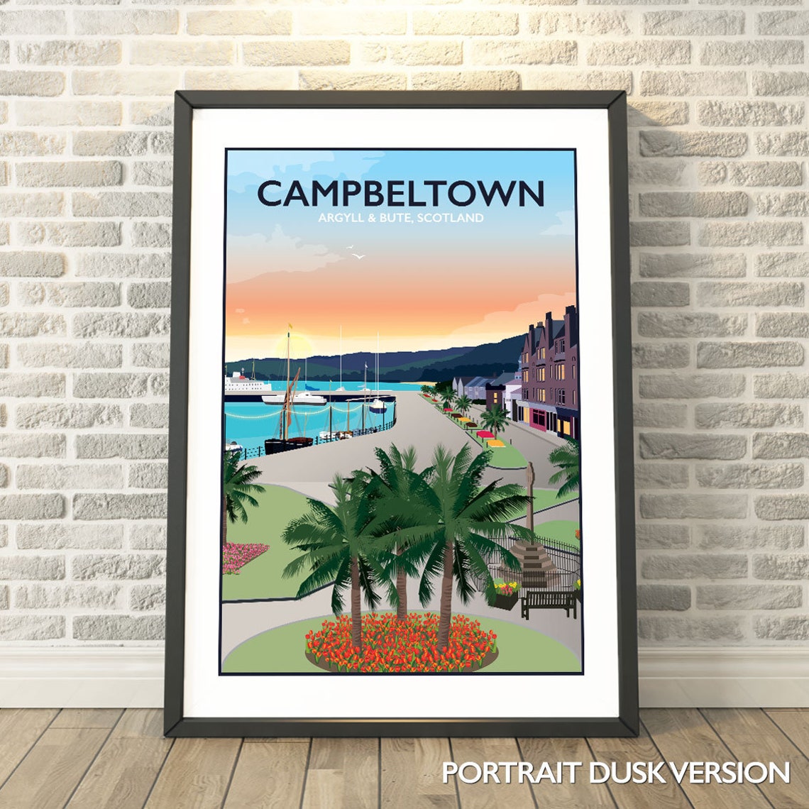 Campbeltown Argyll and Bute Scotland Harbor Dusk Travel Poster