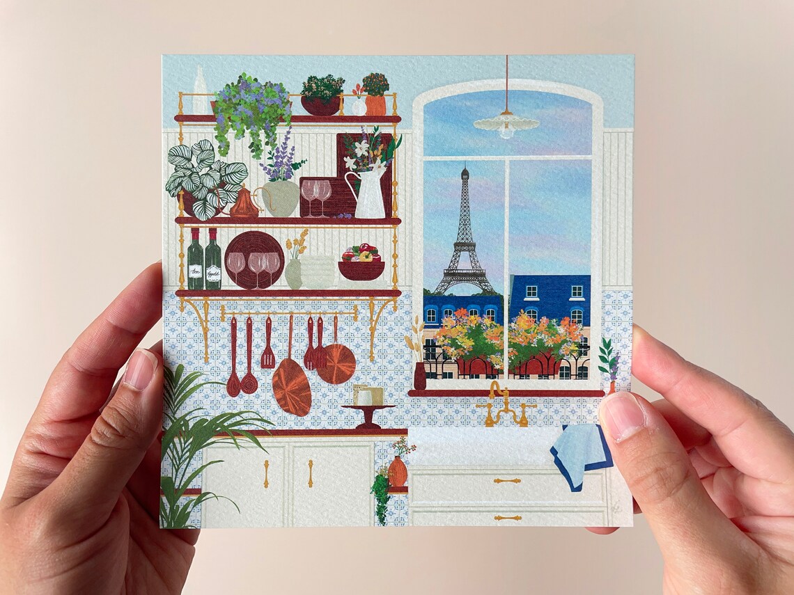 Postcards Paris Eiffel Tower, Parisian Cafe Art Print - Image 2