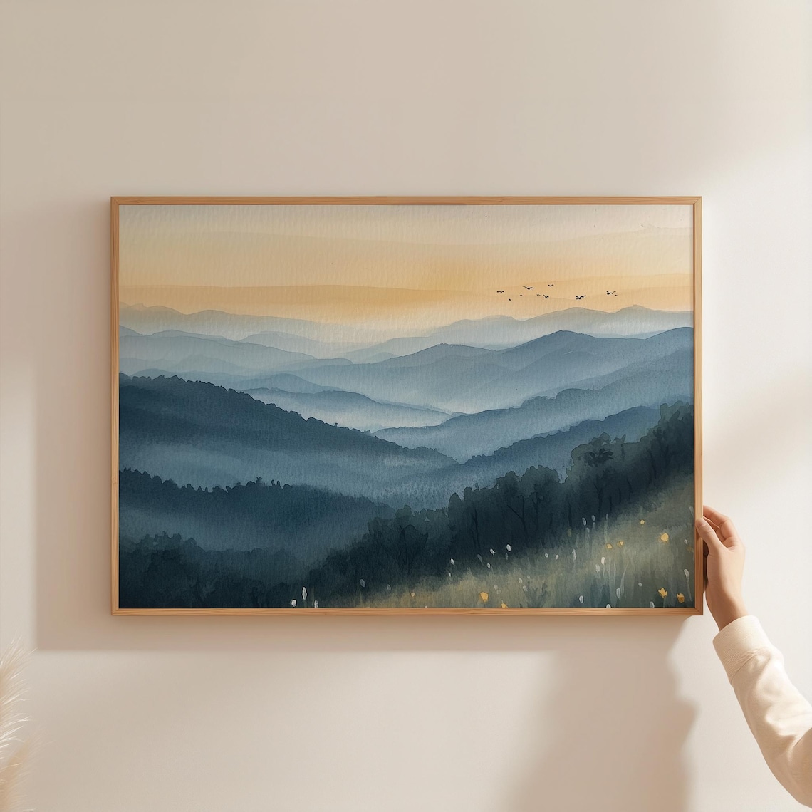 Blue Ridge Mountains, Misty Watercolor Landscape