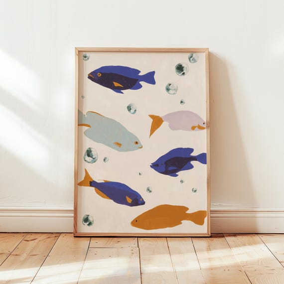 Coastal Fish Art Print Playful Gouache Underwater Scene
