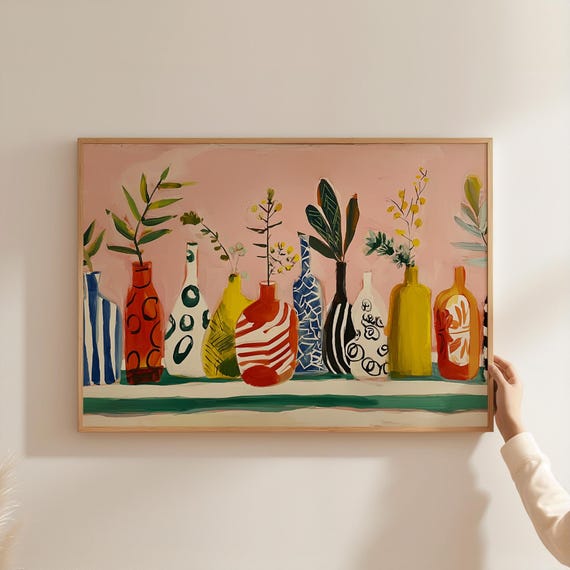 Still Life Painting Horizontal Wall Art Matisse Style Vase Print Maximalist Kitchen Decor Colorful Floral Poster