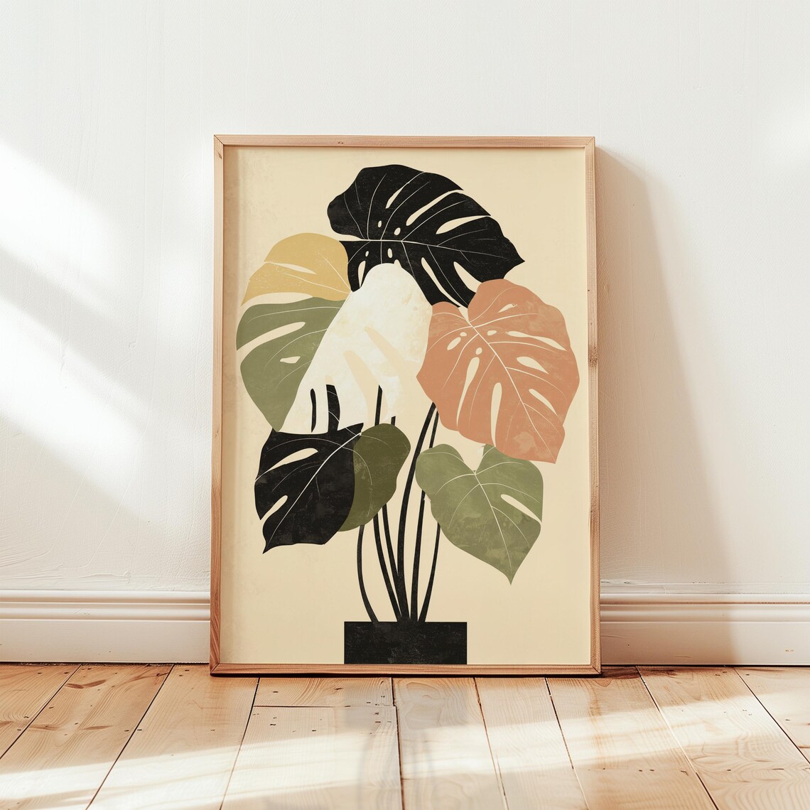Retro Monstera Plant Painting, Midcentury Modern Botanical