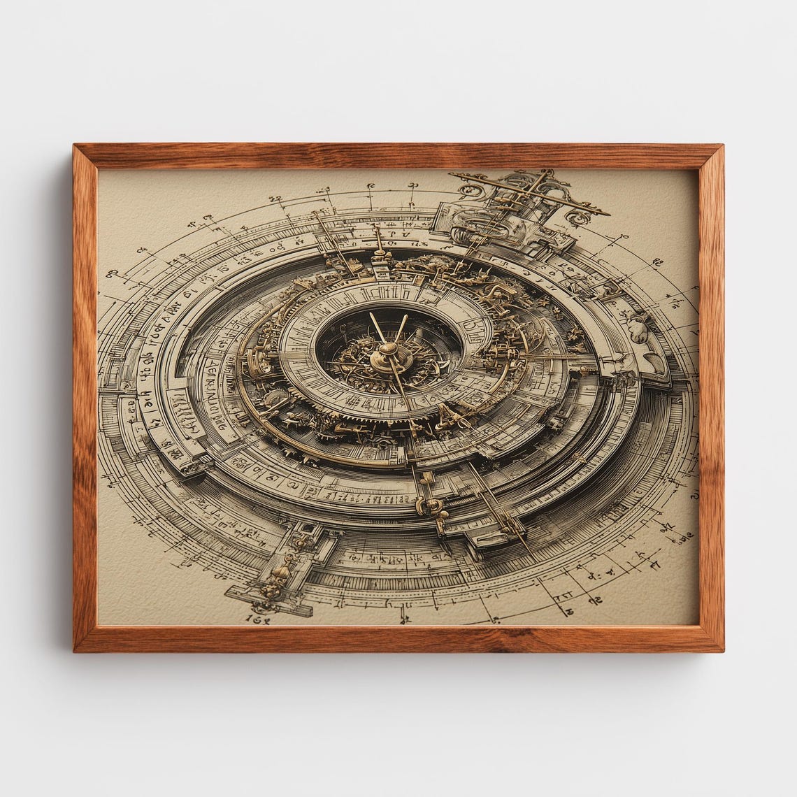 Vintage Astronomical Clock Engraved Lithograph Steampunk Art Poster