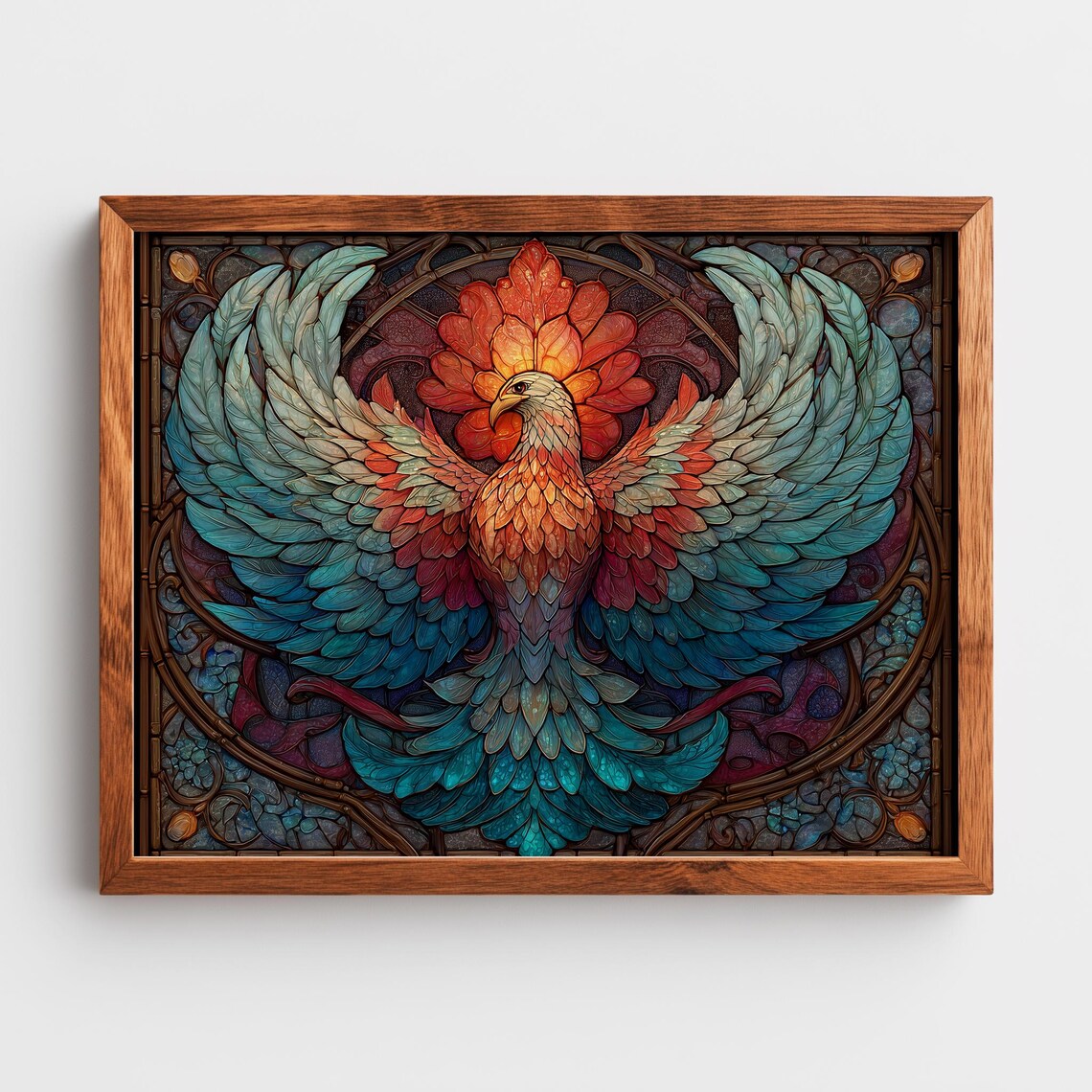 Phoenix Rising Stained Glass Window Mythical Bird Fantasy Art Poster