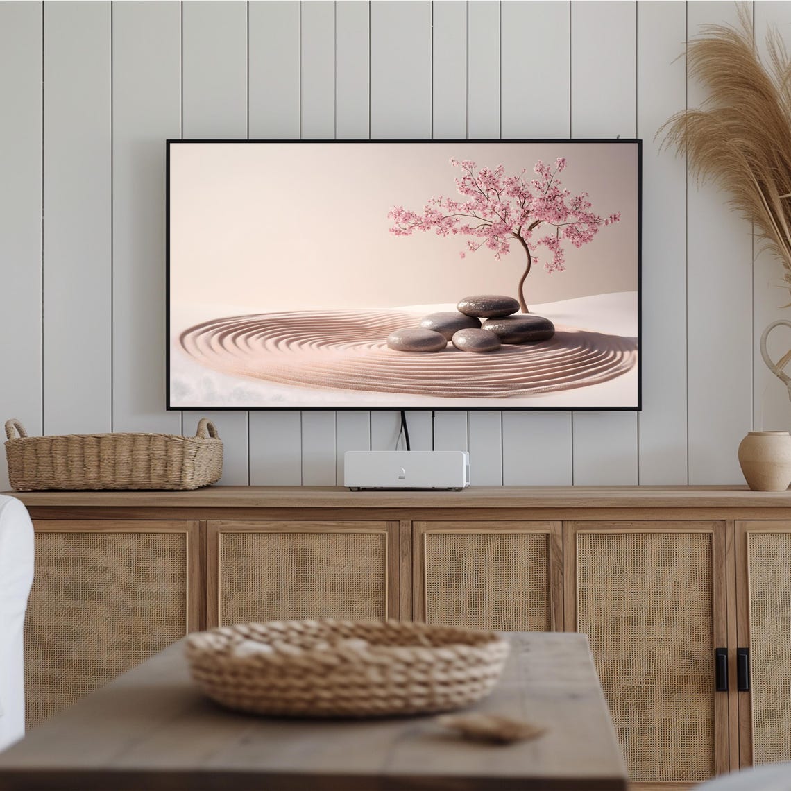 Minimalist Zen Garden Cherry Blossom Raked Sand Stones Calm Poster - Image 2
