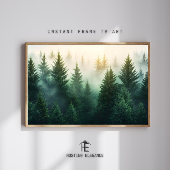 Misty Forest Landscape Tv Art Frame Tv Artwork Serene Evergreen Trees In Morning Fog Nature Inspired Wall Decor For Frame Tv