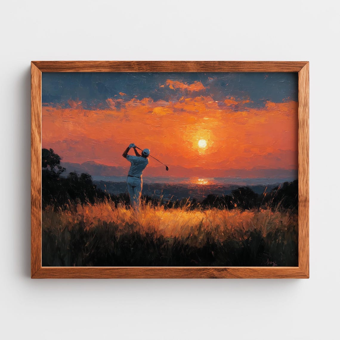 Golfer Swing Silhouette Sunset Lake Golden Hour Sports Poster