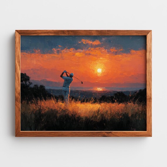 Golfer Swing Silhouette Sunset Lake Golden Hour Sports Poster