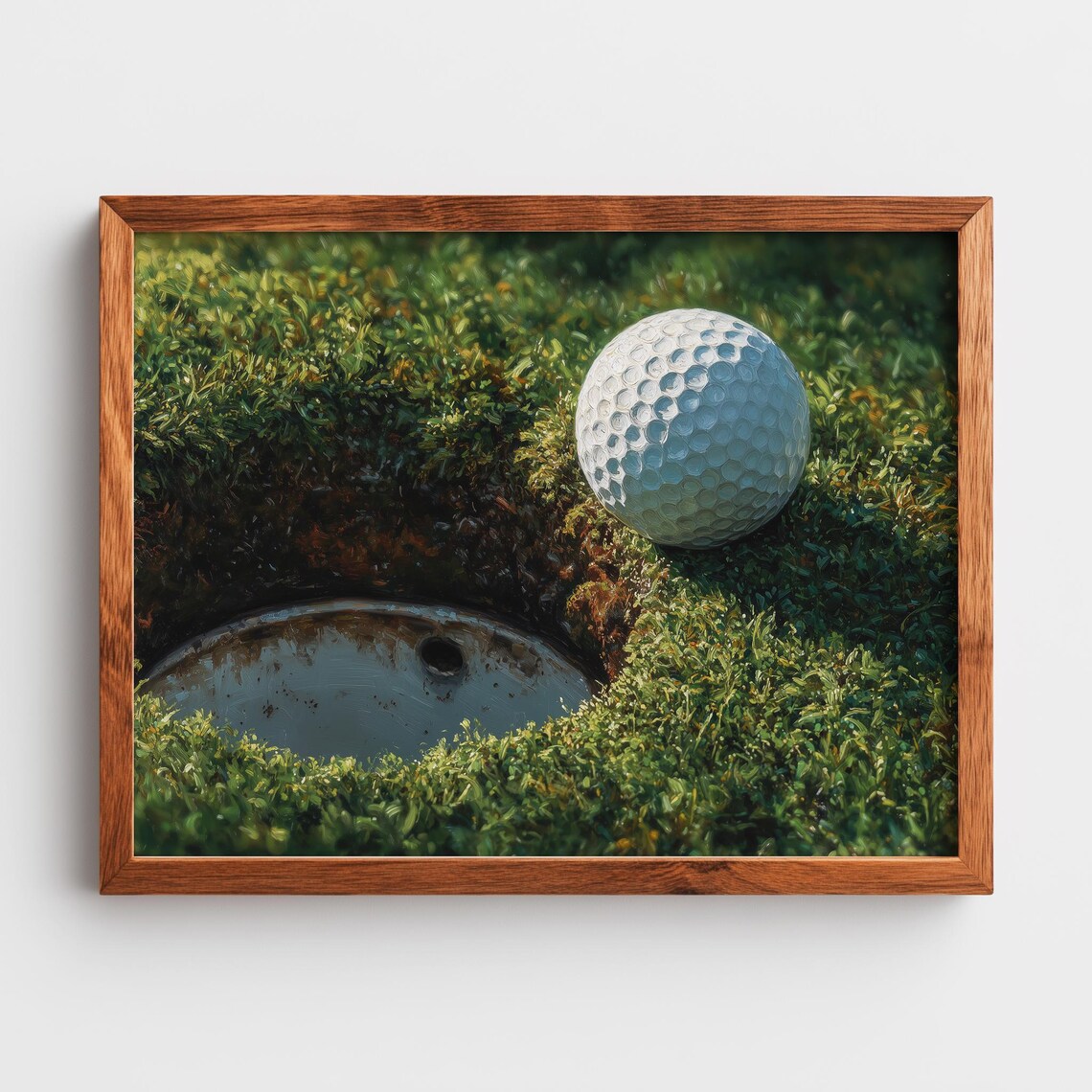 Golf Ball Resting Near the Hole Close-Up Realistic Sports Art Print